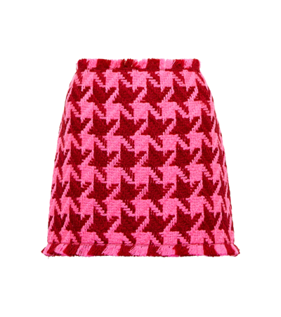 Shop Versace Houndstooth Wool Miniskirt In Red+fuchsia