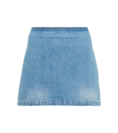 Shop Versace Low-rise Denim Miniskirt In Medium Blue