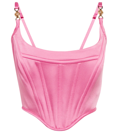 Shop Versace Medusa Silk Satin Corset In Pink