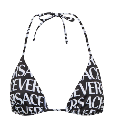 Shop Versace Logo Bikini Top In Black+white