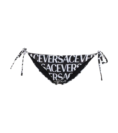 Shop Versace Logo Bikini Bottoms In Black+white