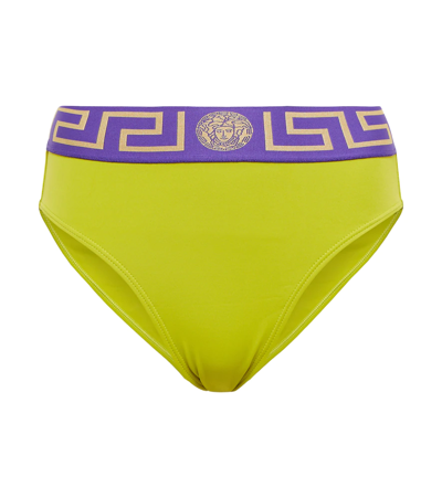 Shop Versace Logo Bikini Bottoms In Pale Avocado+purple