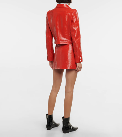 Shop Courrèges Logo Cropped Faux Leather Jacket In Heritage Red
