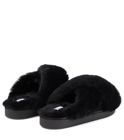 Inuikii Crossover-strap Shearling Slides In Black