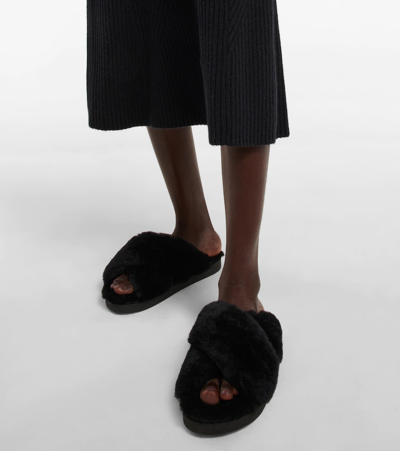 Inuikii Crossover-strap Shearling Slides In Black