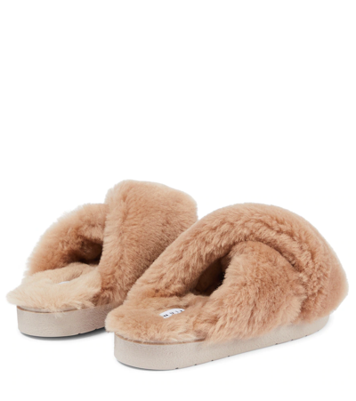 Shop Inuikii Crossover-strap Shearling Slides In Macaroon