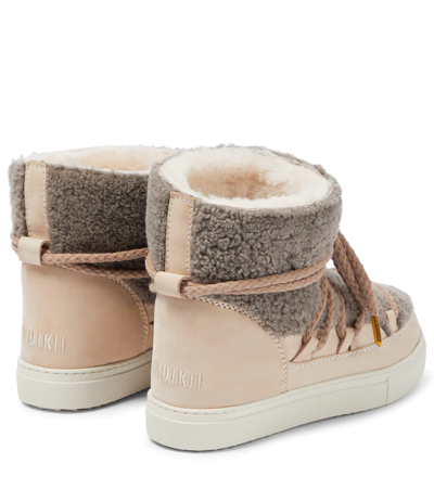 Shop Inuikii Sneaker Classic Shearling And Leather Ankle Boots In Taupe