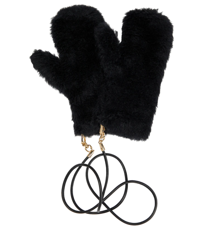 Shop Max Mara Ombrato Wool And Silk-blend Gloves In Nero