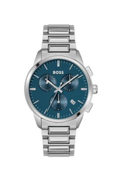 Shop Hugo Boss Matte-blue-dial Chronograph Watch With H-link Bracelet Men's Watches In Assorted-pre-pack