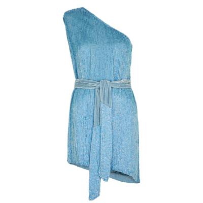 Shop Retroféte Ella Blue One-shoulder Sequin Mini Dress