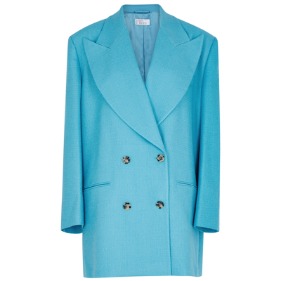 Shop Giuseppe Di Morabito Turquoise Double-breasted Wool Blazer