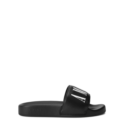 Shop Amiri Kids Logo Leather And Rubber Sliders In Black
