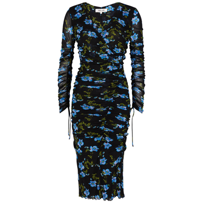 Shop Diane Von Furstenberg Rochella Black Floral-print Tulle Dress