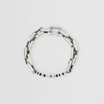 Shop Burberry Logo Detail Palladium-plated Chain-link Bracelet In Aged Silver