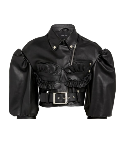 Shop Simone Rocha Leather Bustier Biker Jacket In Black