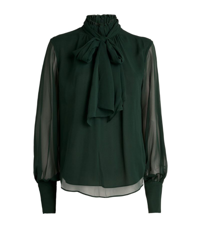 Shop Frame Silk Pussybow Blouse In Green