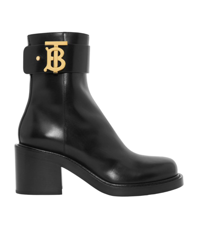 Shop Burberry Leather Monogram Ankle Boots 65 In Black