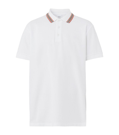 Shop Burberry Cotton Icon Stripe Polo Shirt In White