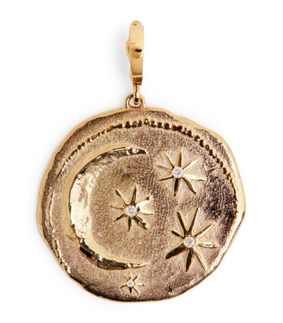 Shop Azlee Large Yellow Gold And Diamond Cosmic Coin Charm