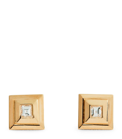 Shop Azlee Yellow Gold And Carré Diamond Staircase Stud Earrings