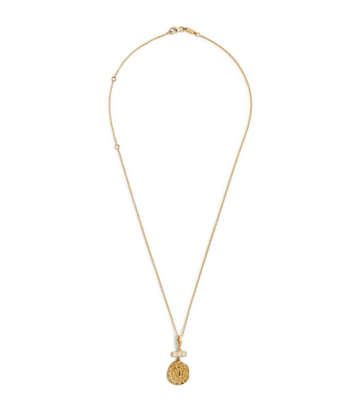 Shop Azlee Small Yellow Gold And Diamond Of The Earth Coin Necklace
