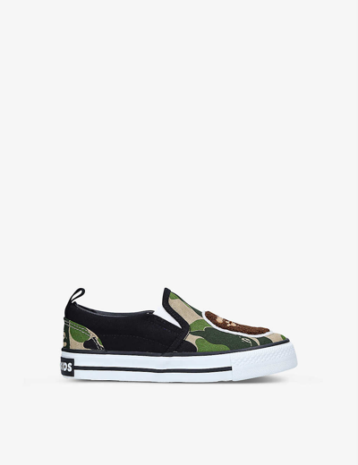 Shop A Bathing Ape Camo Ape Head Canvas Slip-on Trainers 0-12 Months In Green