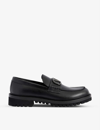 Shop Valentino Garavani Men's Black Vlogo Leather Loafers