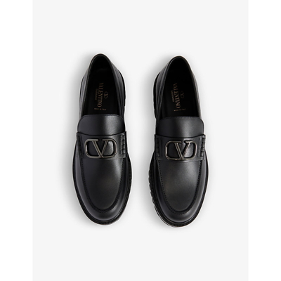 Shop Valentino Garavani Mens Black Vlogo Leather Loafers