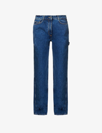 Shop Saks Potts Salma Contrast-stitch Wide-leg Mid-rise Organic-denim Jeans In Indigo Blue