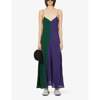 Shop Song For The Mute Contrast-panelled Long-sleeve Woven Maxi Dress In Purple