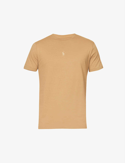 Shop Polo Ralph Lauren Men's Montana Khaki Logo-embroidered Cotton-jersey T-shirt