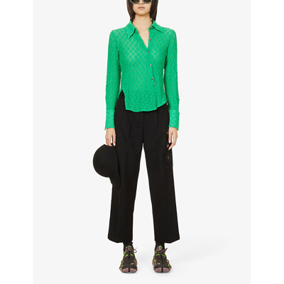 Shop Song For The Mute Twisted Asymmetric-seam Floral-pattern Woven Shirt In Green