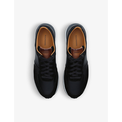Shop Magnanni Men's Black Xl Grafton Leather And Suede Low-top Trainers