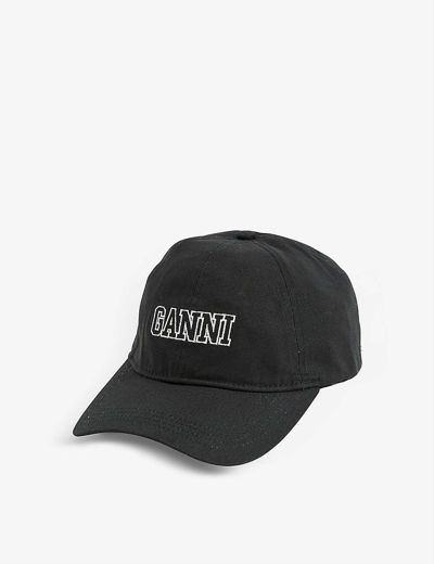 Shop Ganni Logo-embroidered Cotton Cap In Phantom