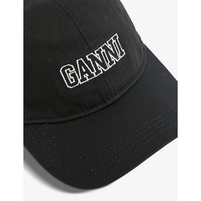 Shop Ganni Logo-embroidered Cotton Cap In Phantom