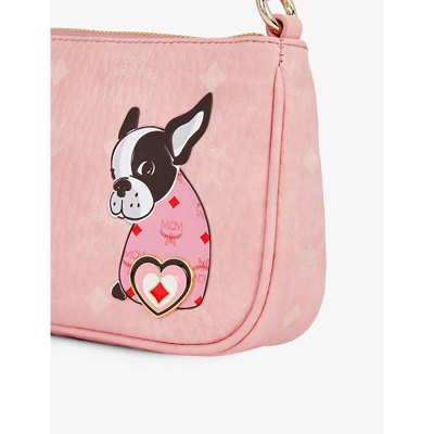 MCM PORTUNA PUG-PRINT COATED-CANVAS SHOULDER BAG 