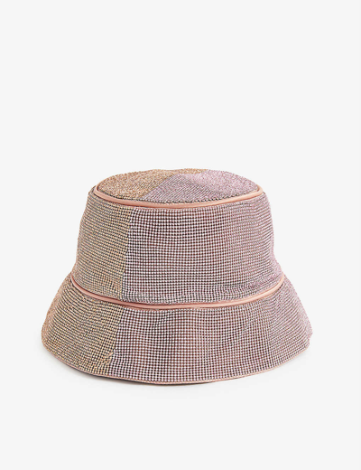 Shop Kara Crystal-embellished Woven Bucket Hat In Peach /baby Pink