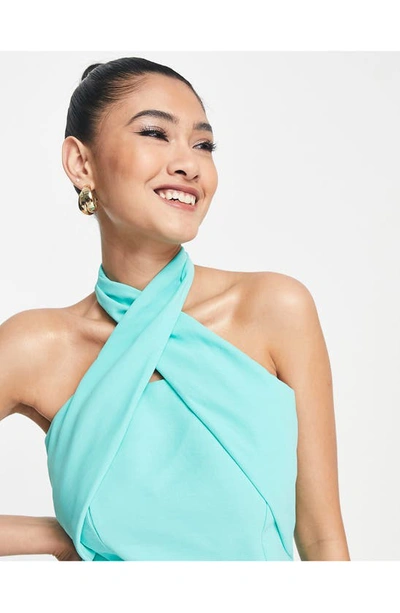 Shop Asos Design Halter Neck Princess Seam Midi Dress In Turquoise