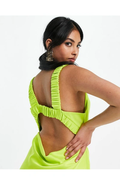 Shop Asos Design Cowl Neck Cutout Satin Midi Dress In Medium Green