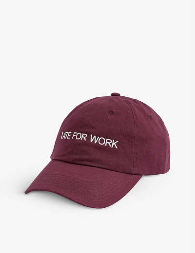 Shop Ho Ho Coco Late For Work Embroidered Cotton-canvas Cap In Maroon