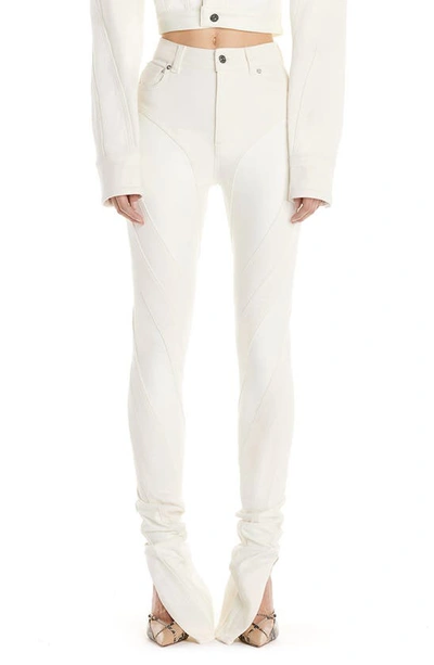 Shop Mugler Spiral High Waist Denim & Tech Jersey Skinny Jeans In B1013 Ivory / Ivory