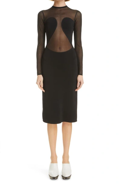 Shop Alaïa Long Sleeve Sheer Crepe Midi Dress In Noir Alaia