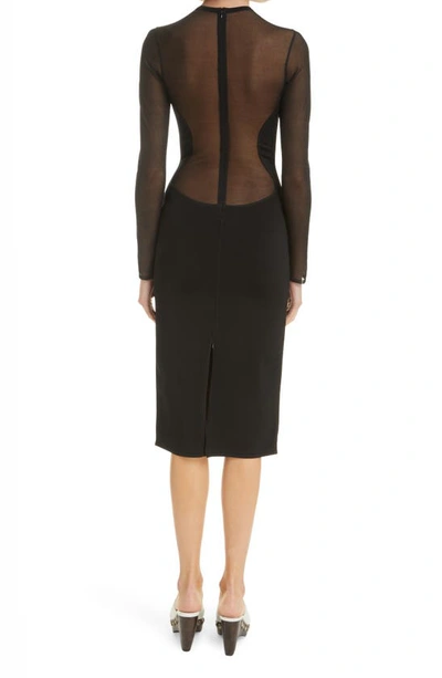 Shop Alaïa Long Sleeve Sheer Crepe Midi Dress In Noir Alaia