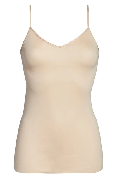 Shop Hanro Seamless V-neck Cotton Camisole In Beige