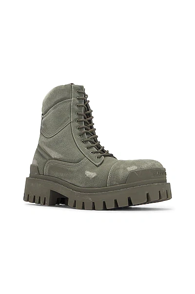 Balenciaga Mens Khaki Combat Strike Faded-wash Canvas Ankle Boots In Kaki
