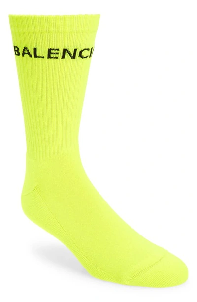 Shop Balenciaga Logo Tennis Socks In Lemon/ Black