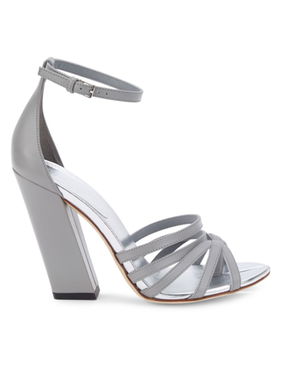 Shop Burberry Women's Ankle Strap Block Heel Sandals In Silver
