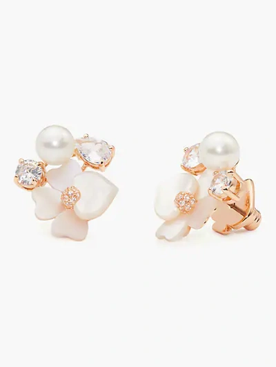 Kate Spade Precious Pansy Cluster Stud Earrings In White