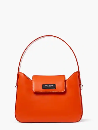 Shop Kate Spade Sam Icon Leather Mini Hobo Bag In Fiery Orange