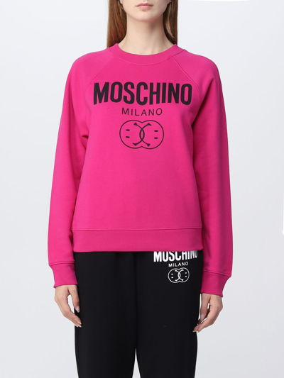 Shop Moschino Couture Double Smiley Cotton Sweatshirt In Violet